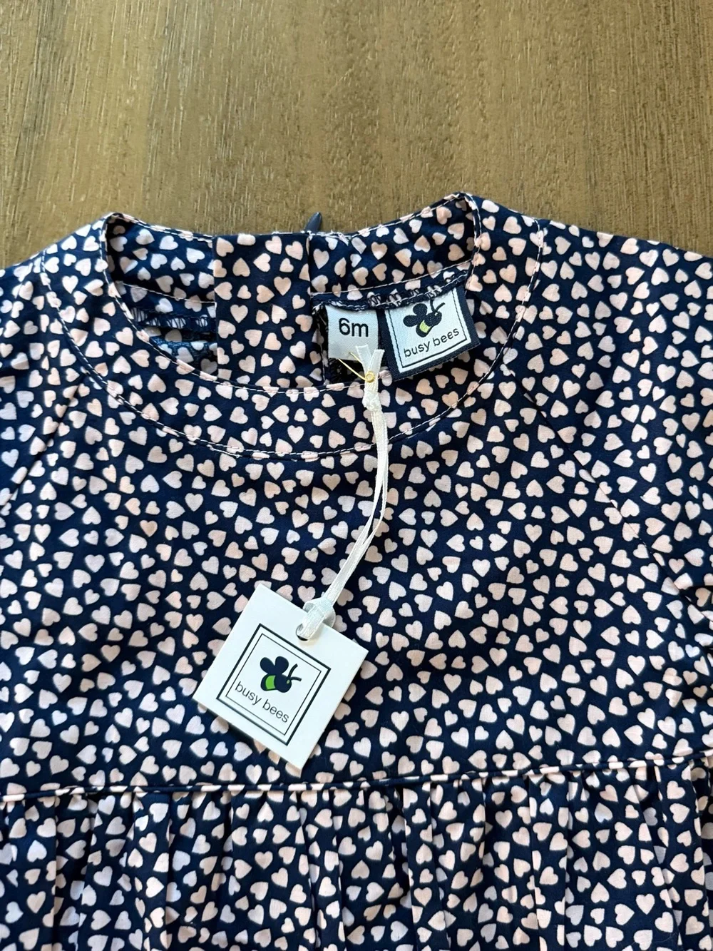 NWT busy bees Baby Girl Navy & Pink Heart Cotton Bubble Romper 6 Months